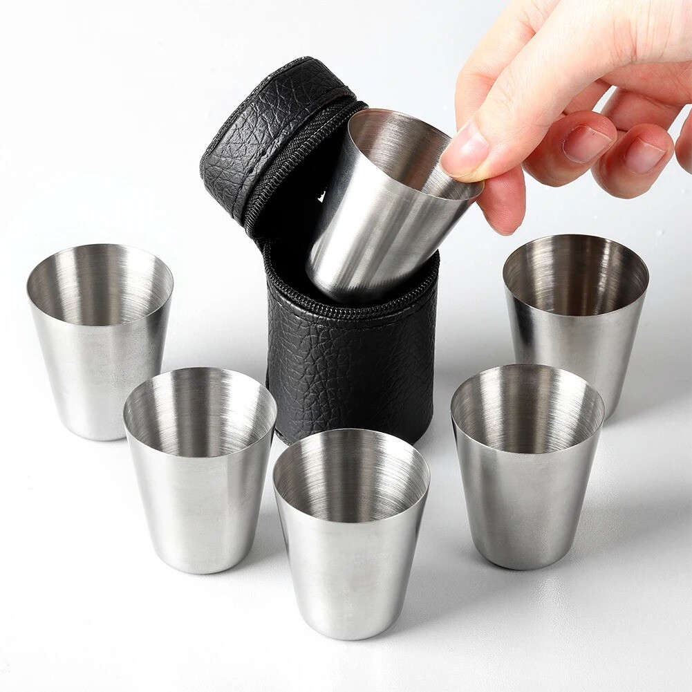 Mini Shot Glass Cup Drinking Whiskey Mugs+Cover Case T Stainless Steel gallery