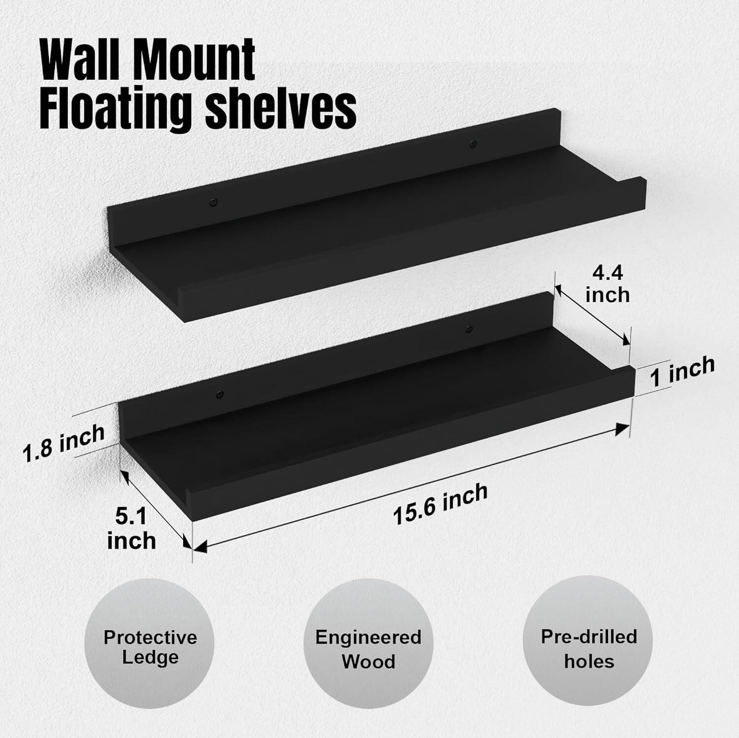 Boswillon Floating Shelves Wall Mounted Set of 2, Modern Black Wall Shelves for gallery
