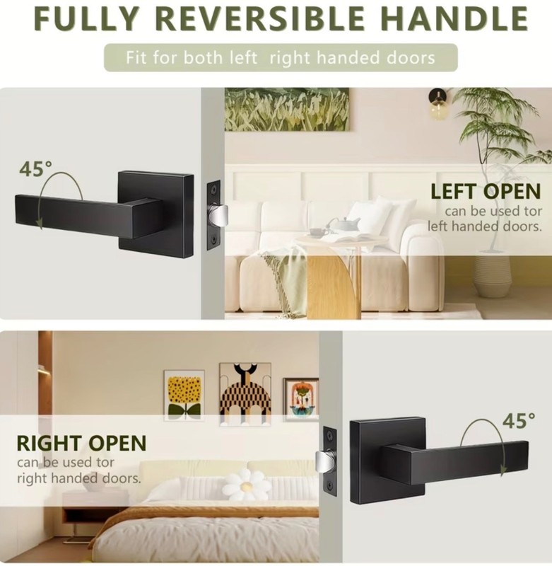 4x Universal Matte Black Square Door Lever Handle Privacy Passage Interior Lock gallery