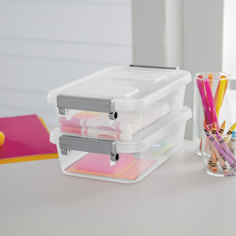 2 Pack Sterilite 2.7 Qt Modular Locking Storage Box Clear Gray Container gallery