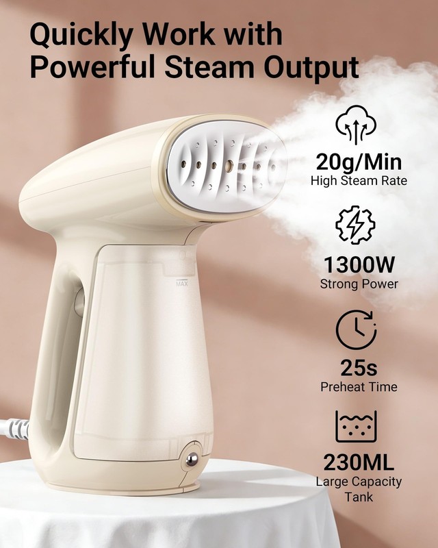 Bear Steamer for Clothes, Handheld Clothes Steamer,1300W Compact, Beige gallery