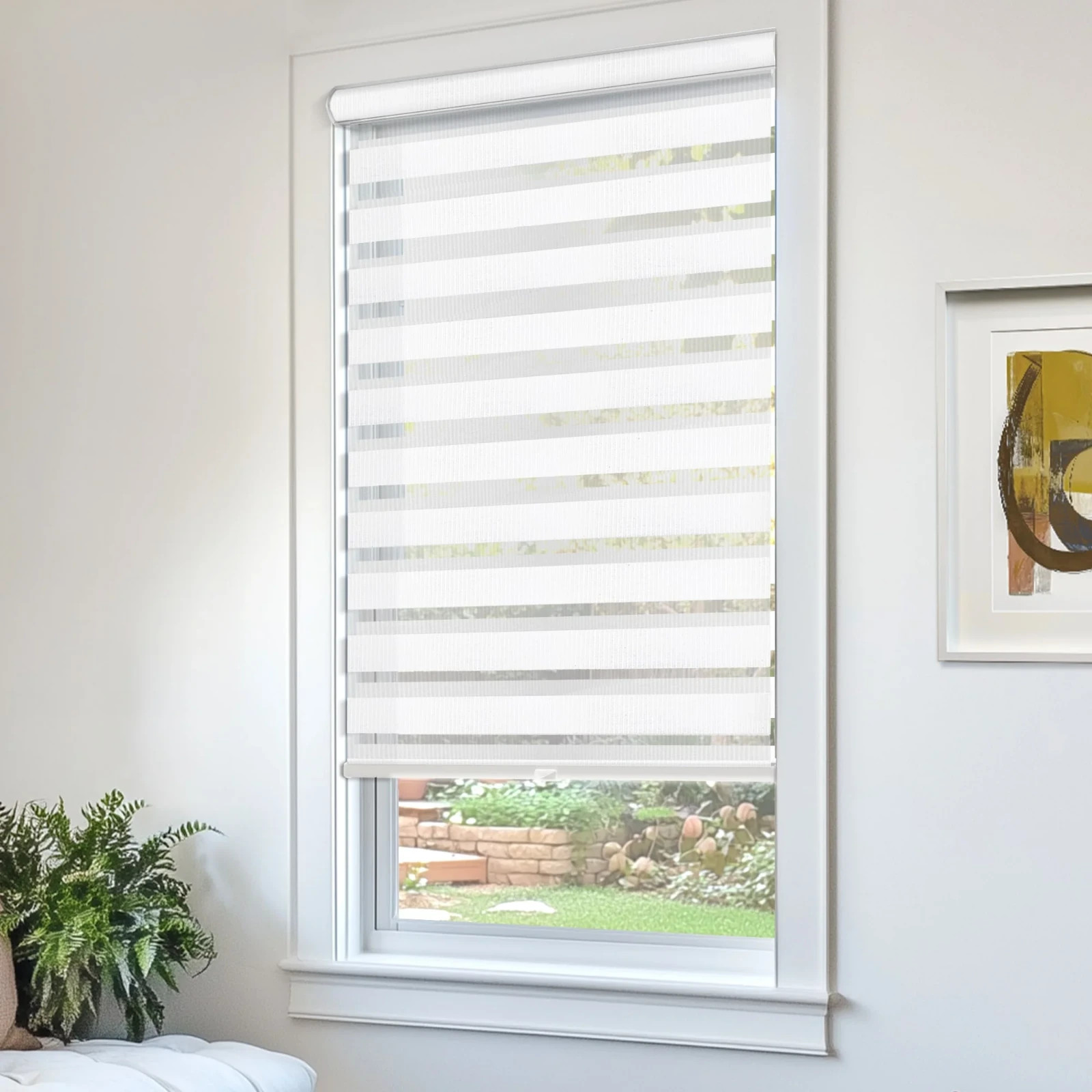 Basic Arctic Cordless Dual Layer Zebra Roller Window Shade - 35" W x 72" L gallery