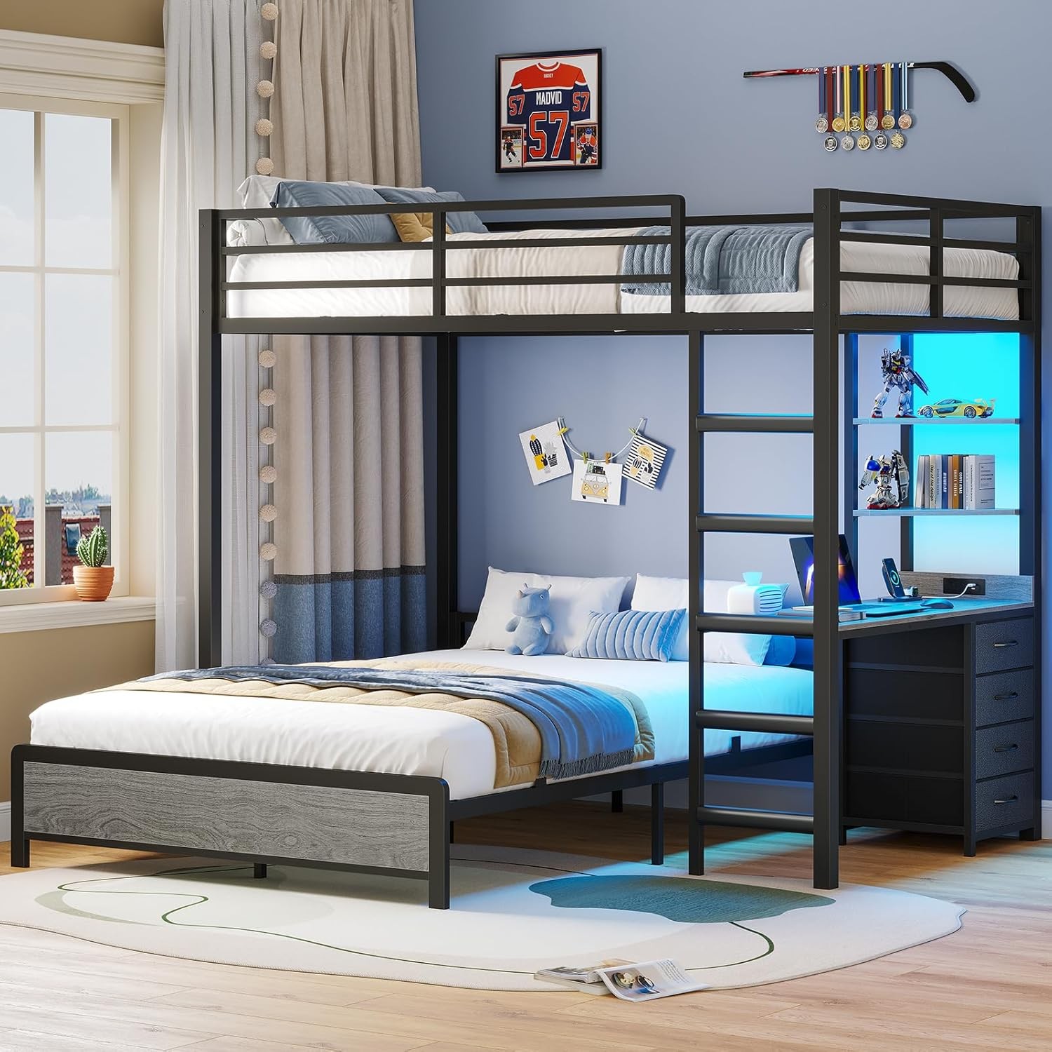 Twin Over Full Bunk Bed with Desk, Bunk Beds Twin Over Full Size with Charging gallery
