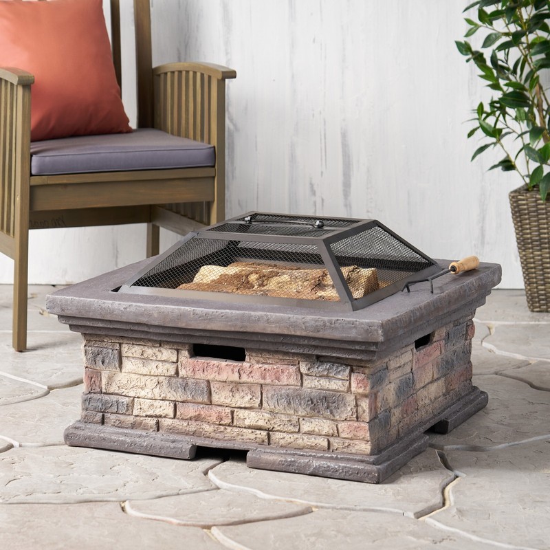 29" Square Wood Burning Fire Pit, Stone Gray Magnesium Oxide Material gallery