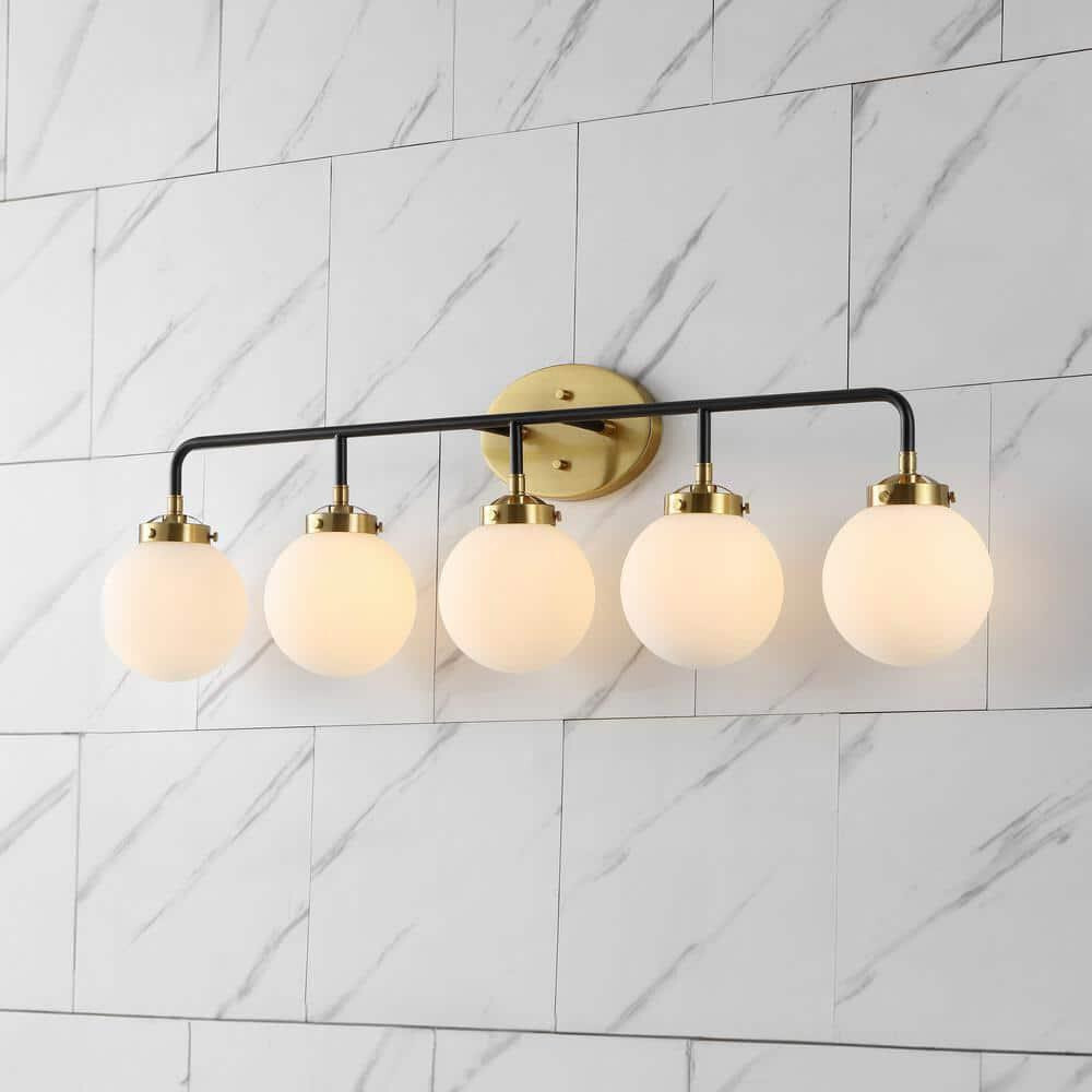 JONATHAN Y Vanity Light 38" Contemporary Iron Glass LED Brass Gold Black White gallery