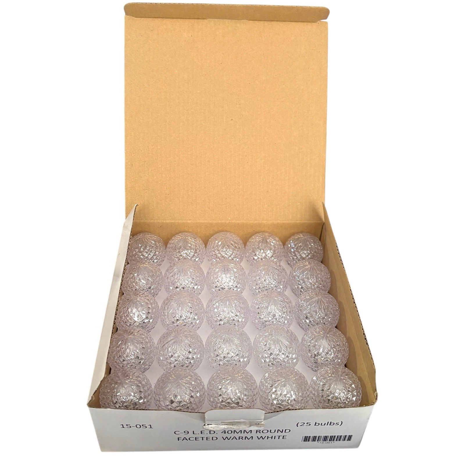C9 LED 40mm Faceted Round Replacement Bulbs Warm White 120V Base Lot of 25 gallery