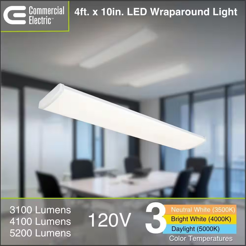 4 Ft. 3100-5200 Selectable Lumens, Integrated LED White Wraparound Light, Select gallery