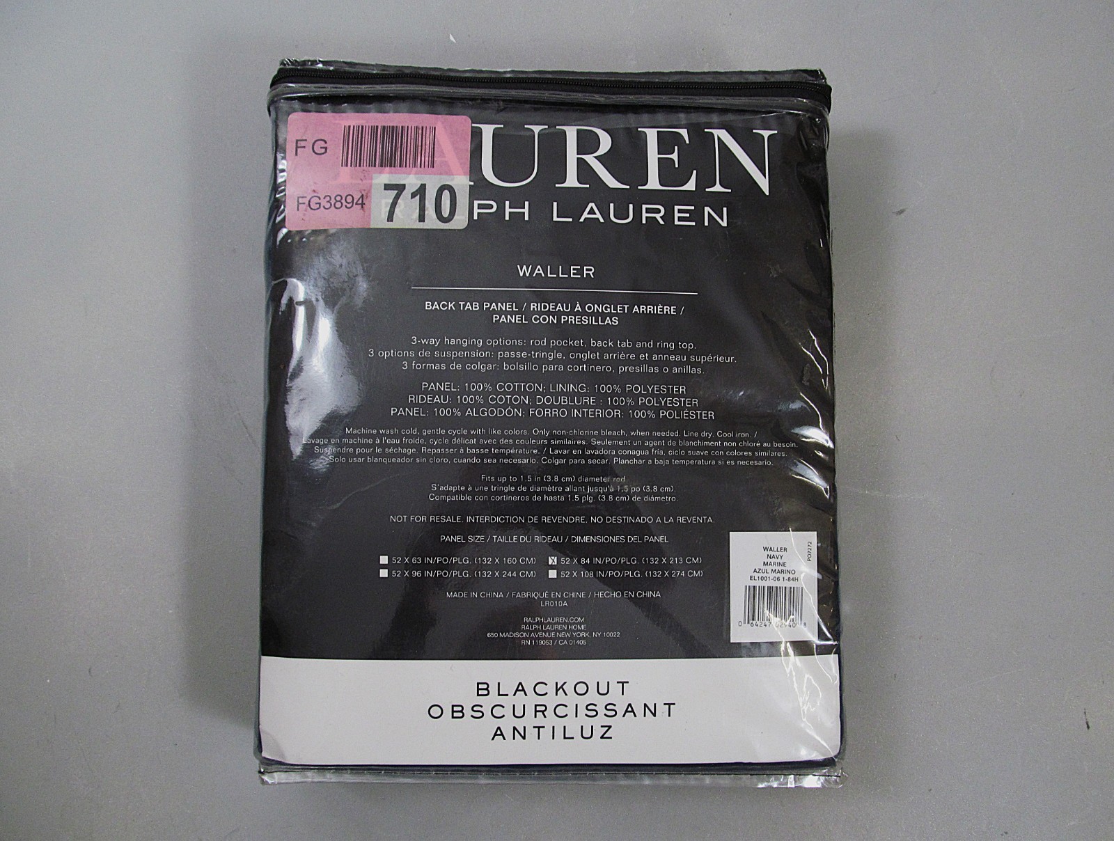 Lauren Ralph Waller Blackout Back Tab/Rod Pocket Navy Curtain Panel 52x84 in New gallery