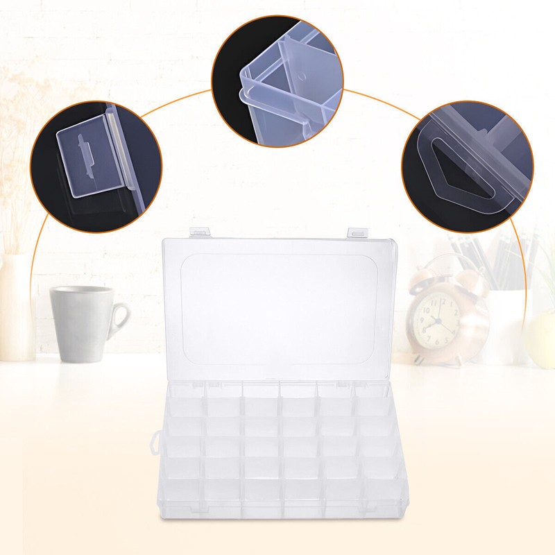 36 Compartment Clear Plastic Multipurpose Organizer Box with Adjustable Grids US gallery
