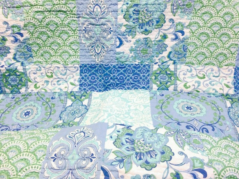 NEW! ~ COZY COTTAGE BEACH CHIC LIGHT BLUE AQUA TEAL GREEN PATCHWORK QUILT SET gallery
