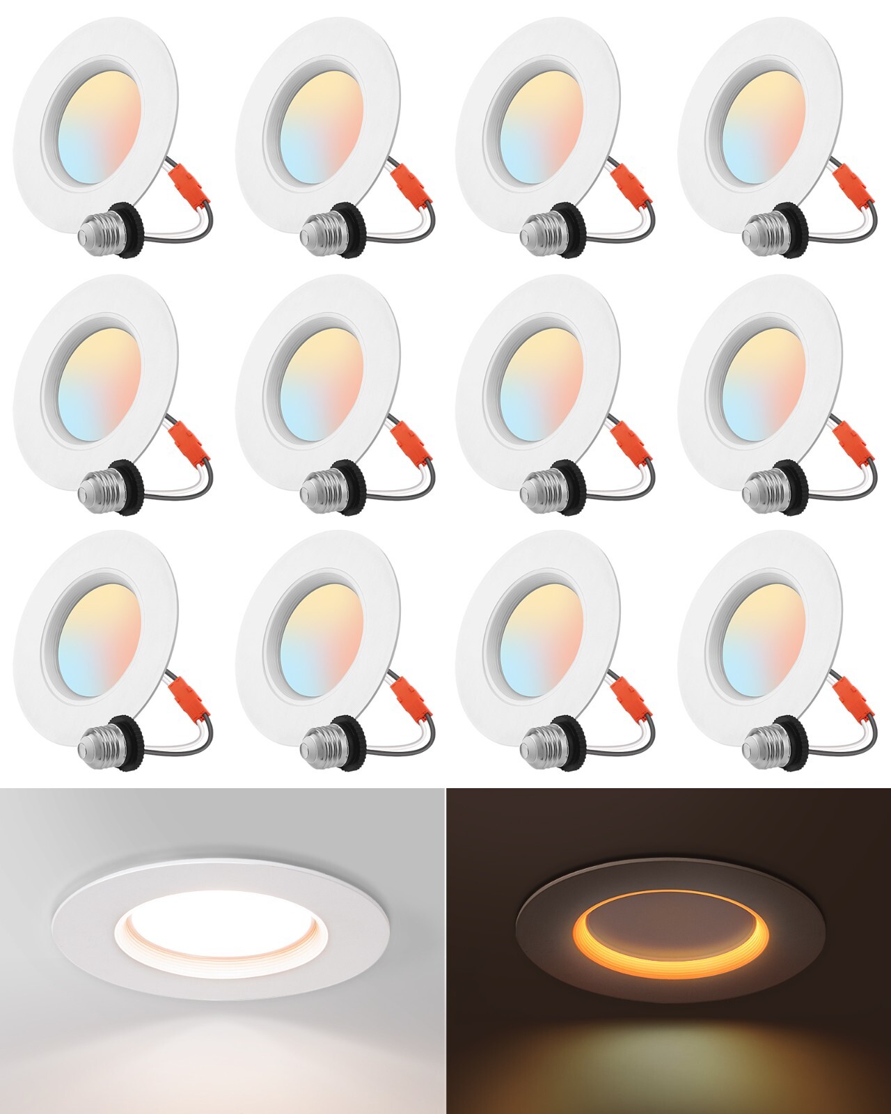 EDISHINE 12 Pack 4 Inch 5CCT Recessed LED Ceiling Light with Night Light, CRI90+ gallery