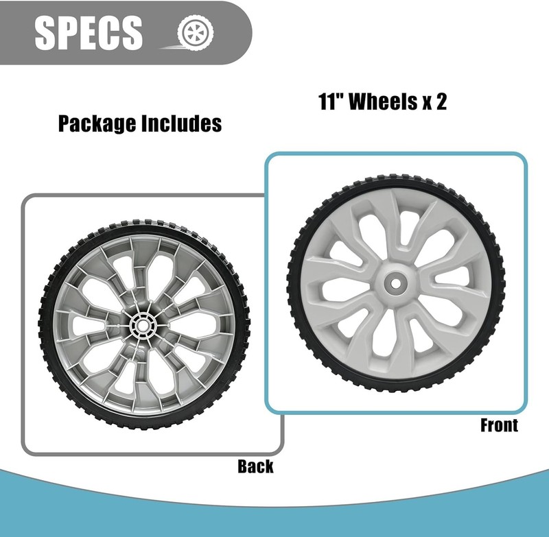 Durable 11" Plastic Mower Wheels with Copper Bushing - Set of 2 for Troy-Bilt gallery