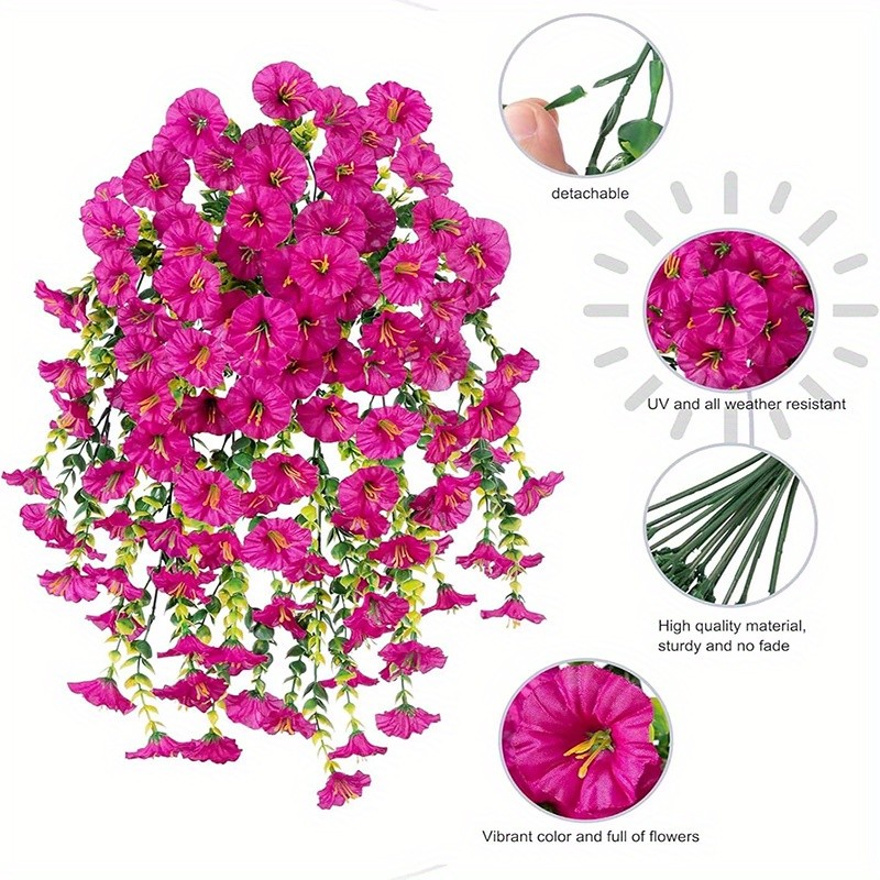 4Pcs UV Resistant Artificial Hanging Morning Glory Flower Faux Vine Garden Decor gallery