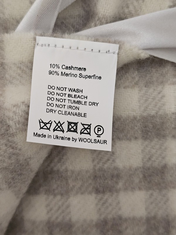 Woolsaur Merino Wool Blend Throw Blanket checkered gray Beige 56 x 70” new gallery