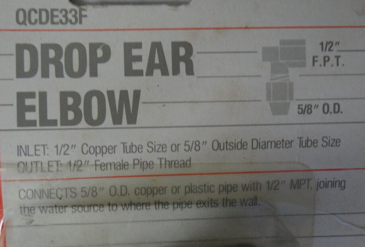 Drop Ear Elbow Inlet 1/2" CTS or 5/8" O.D., Outlet 1/2" FPT, Qest QCDE33F, #18 gallery