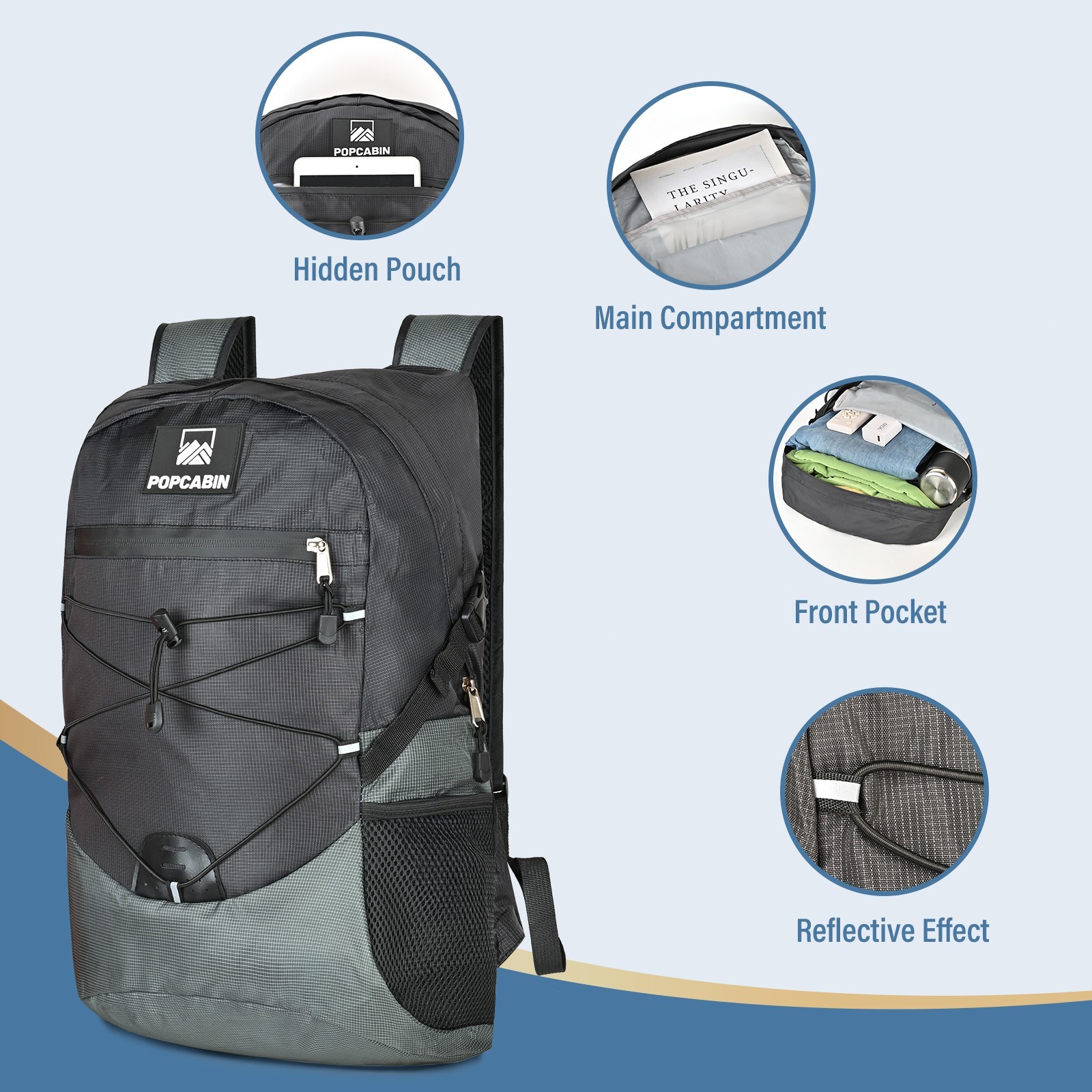 Lightweight Packable Backpack Foldable Waterproof Bag 35L Storage Black 2-Pack 3