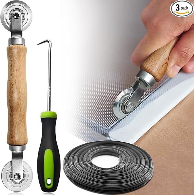 3in1 Window Screen Repair Kit Roller Tool w/ 32FT Spline & Hook gallery