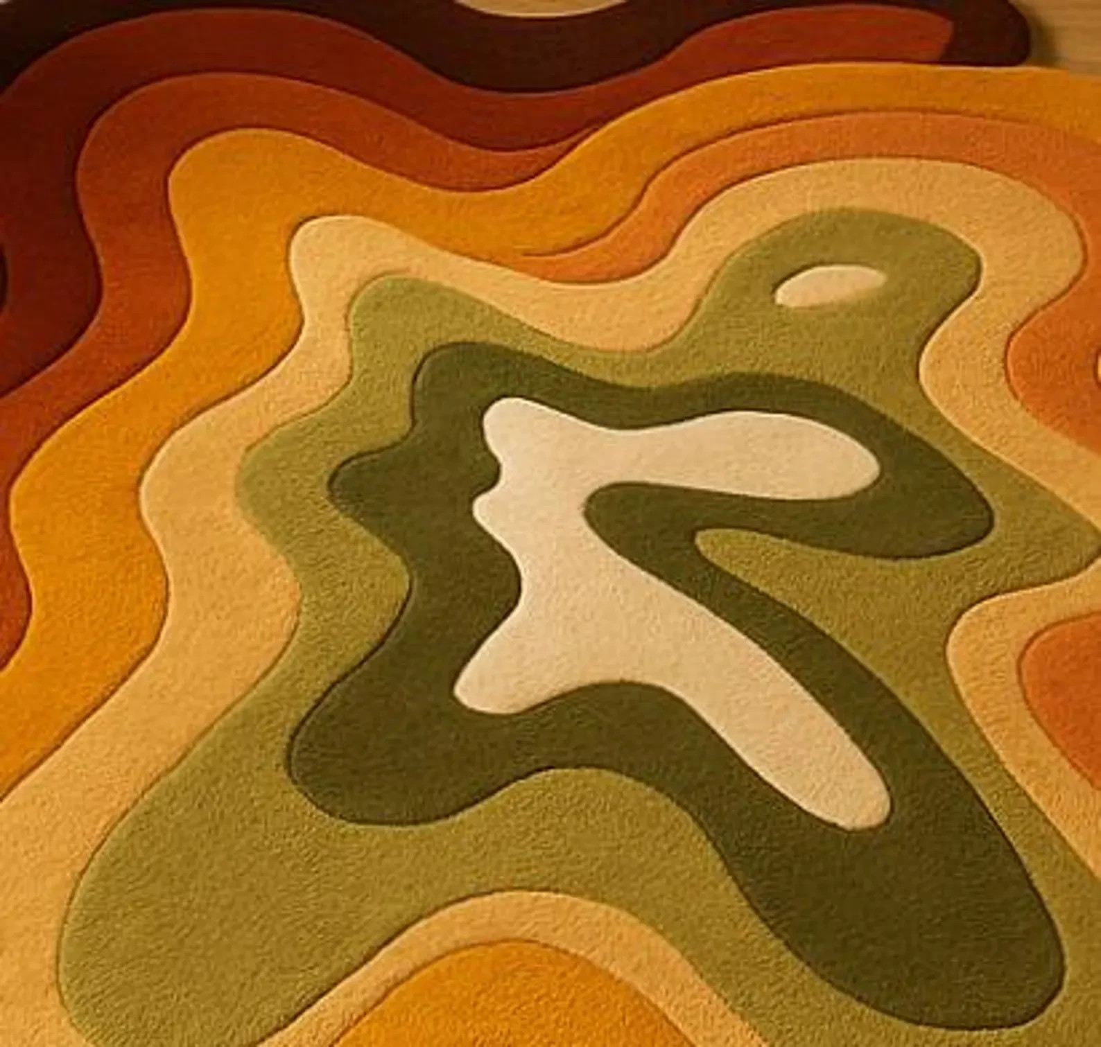 Hand Tufted Abstract Area Rug, Retro Wavy Mid-Century Modern Rug, Earth Tone Rug gallery