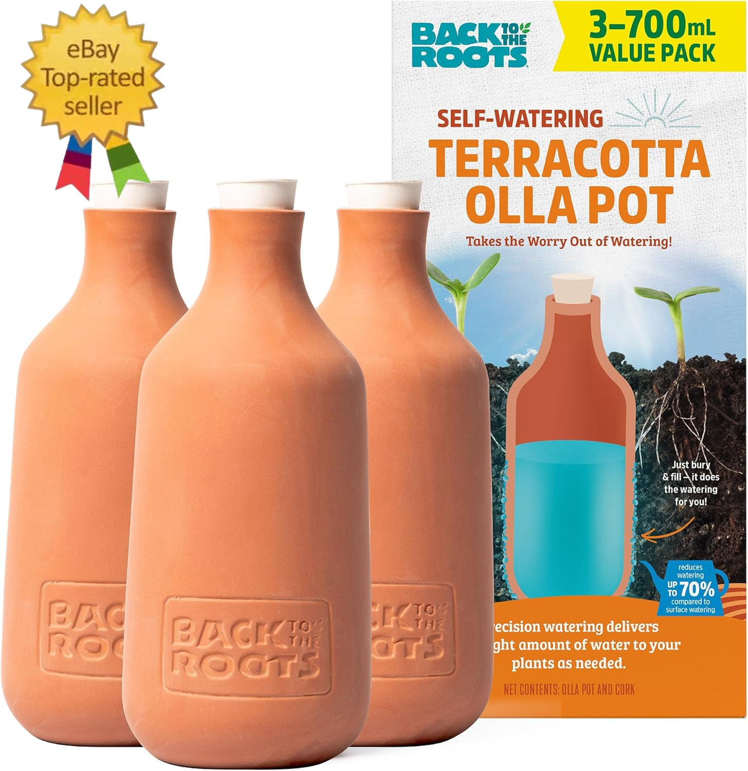 Self-Watering Terracotta Olla Pot (Pack of 3), 700Ml Provides 1 Week of Precisio gallery