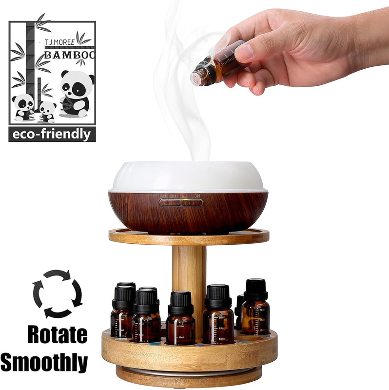 Bamboo Essential Oil Diffuser Holder Carousel - 2 Tier Rack for Bottles gallery