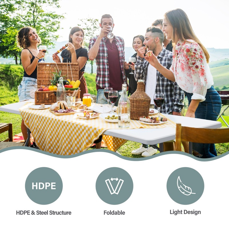 6FT Plastic Folding Table Portable Fold-in-Half Picnic Utility Table with Handle gallery