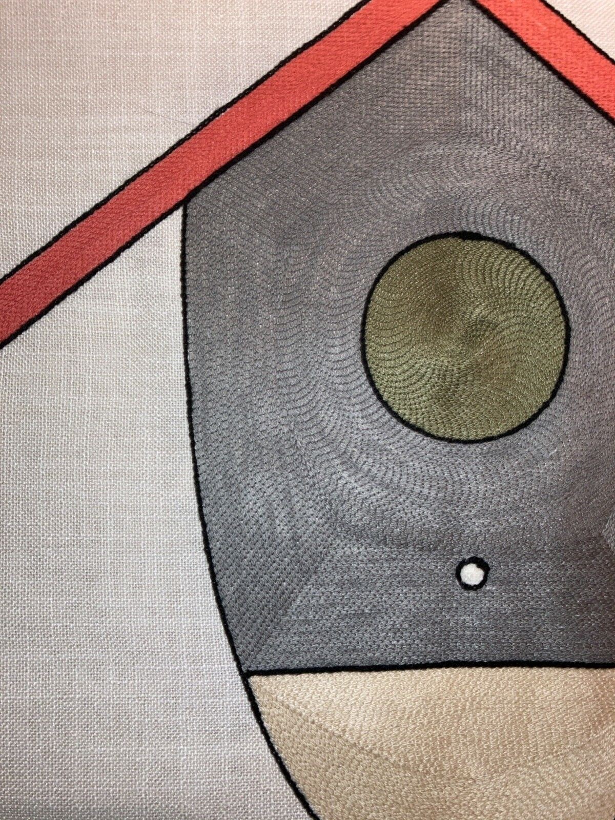 Bird & house embroidered  accent pillow case on textured linen like. 18”L x 18”W gallery