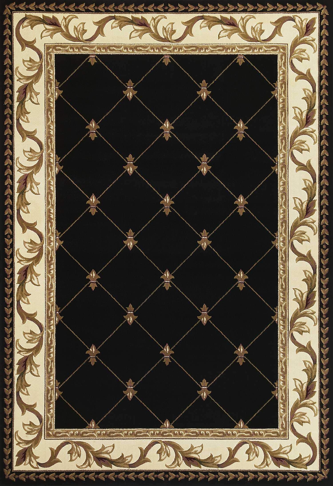 2' X 3' Black Machine Woven Hand Carved Fleur De Lis Indoor Accent Rug gallery