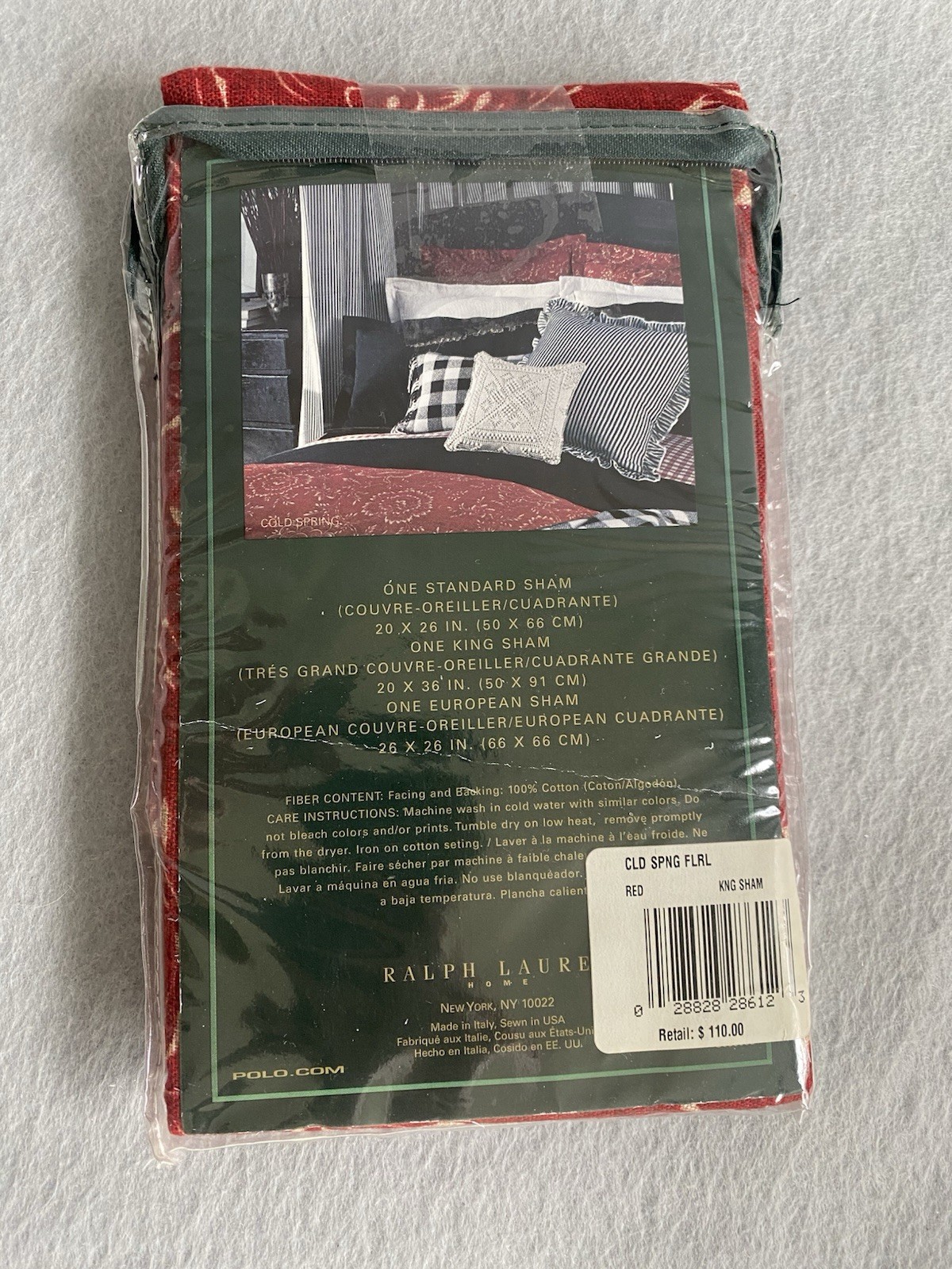 Ralph Lauren Cold Spring Red Tan Floral Standard Sham French Country King NEW gallery