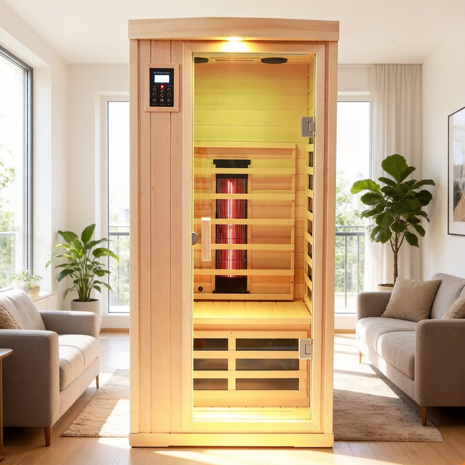 Indoor Hemlock Sauna Ceramic with Far Infrared Heating Saunas for 1 Person 1300W gallery