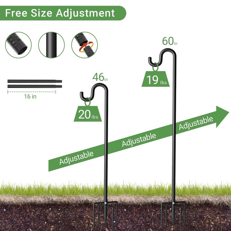 60" Shepherds Hooks for Outdoor, Extra Thick Bird Feeder Pole with 5 Prong Base, gallery