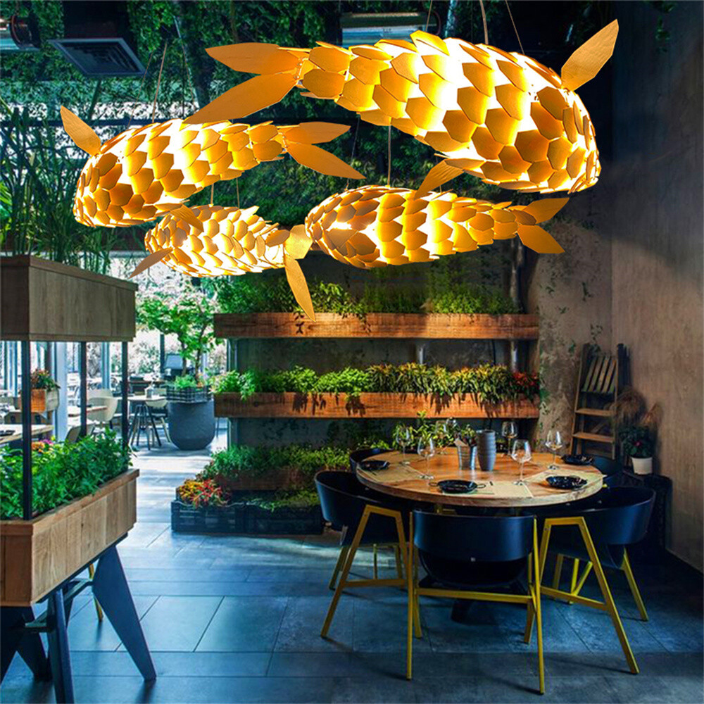 Antique Fish Ceiling Pendant Light Wood Lamp Hand-woven Corridor Club Restaurant gallery