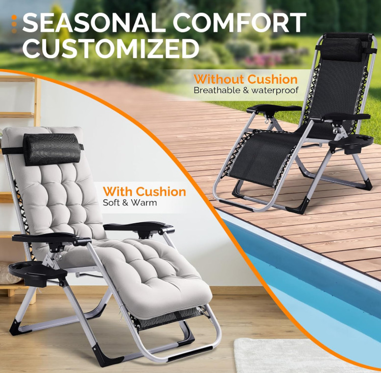 VINGLI Padded Zero Gravity Chair, Lounge Chair with Removable Cushion & Tray gallery
