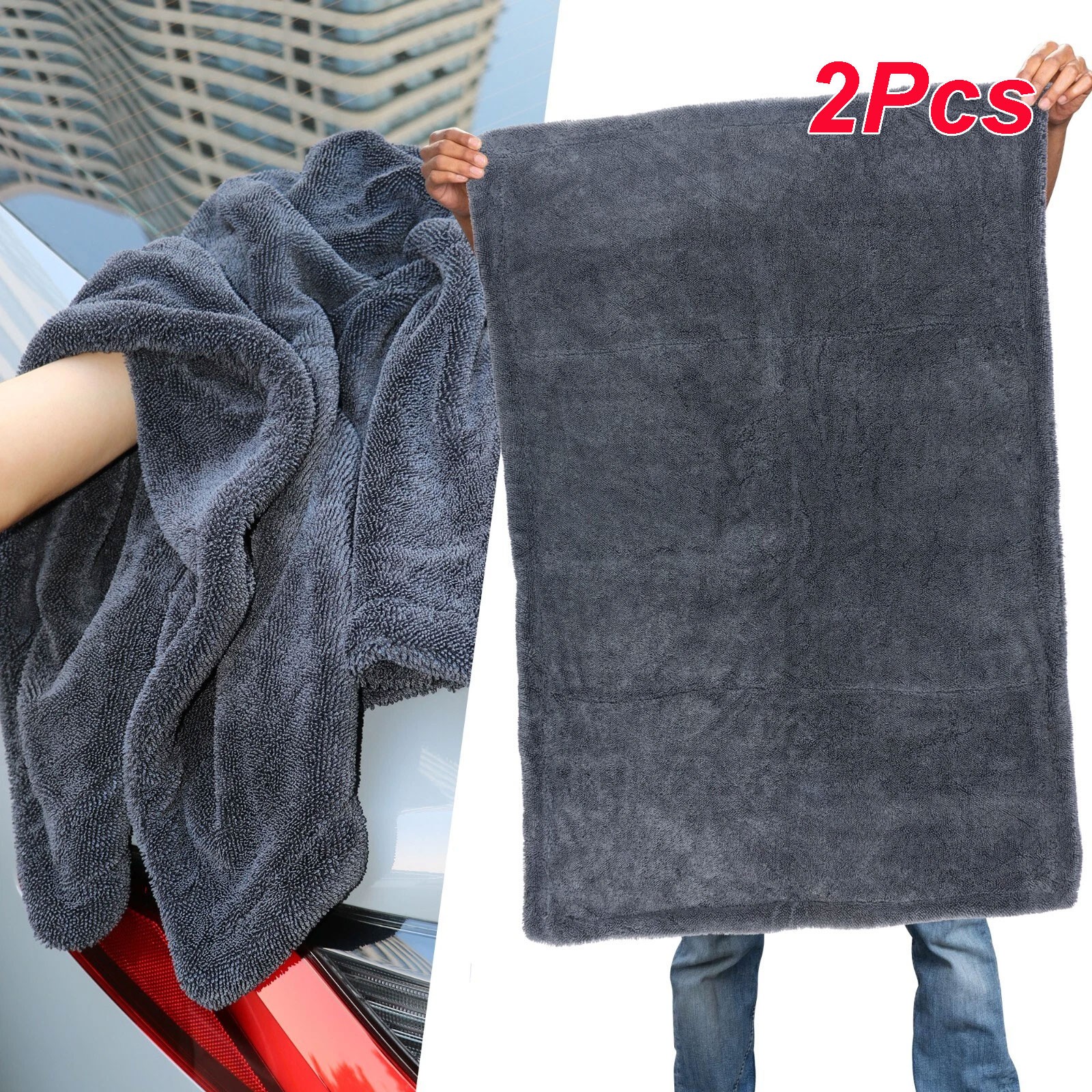2Pcs Microfiber Car Wash Drying Towels Water Drying Towel Dark Gray 1500GSM gallery