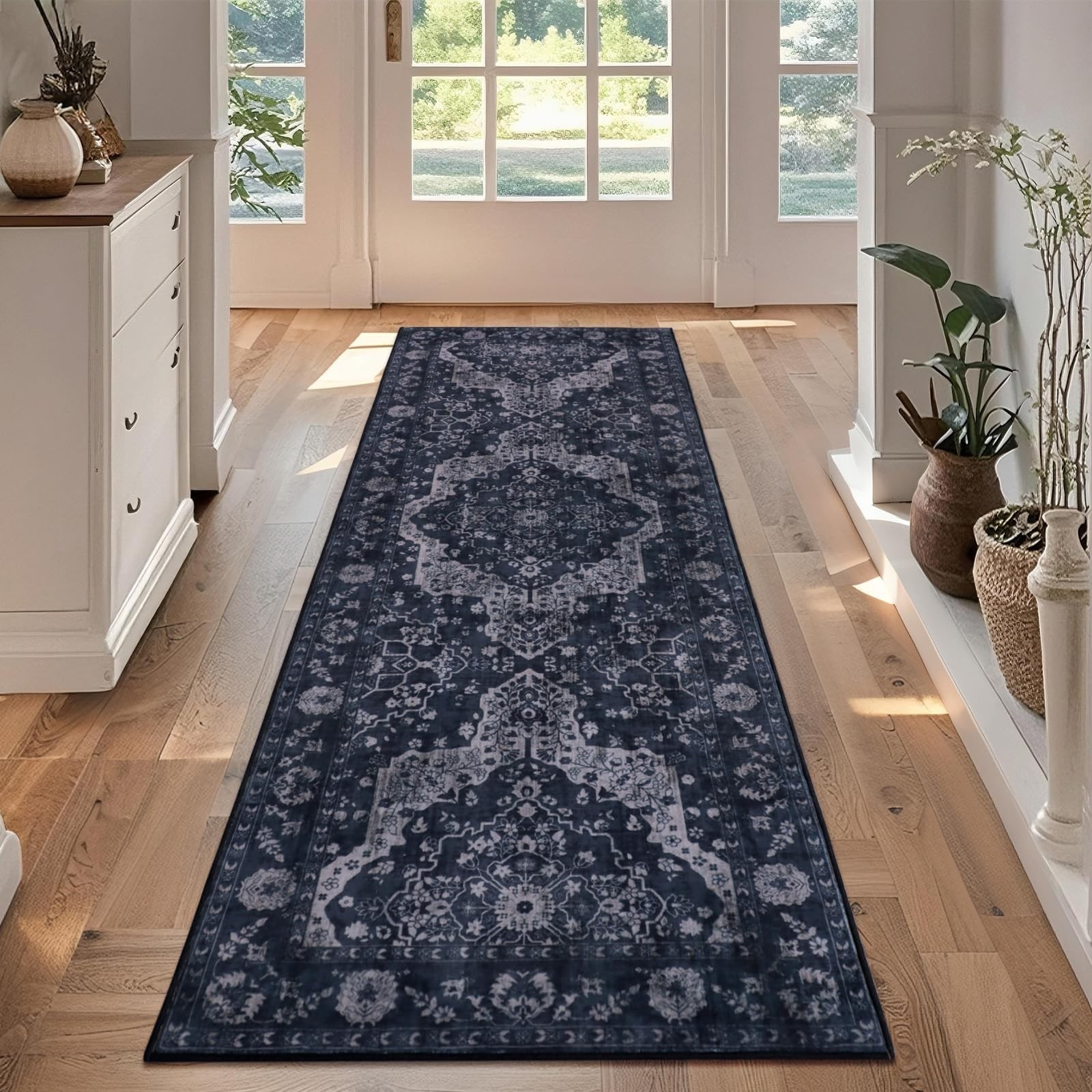 Boho Runner Rug 2x6 - Soft Faux Wool Vintage Washable Non-Slip Carpet for Hallwa gallery