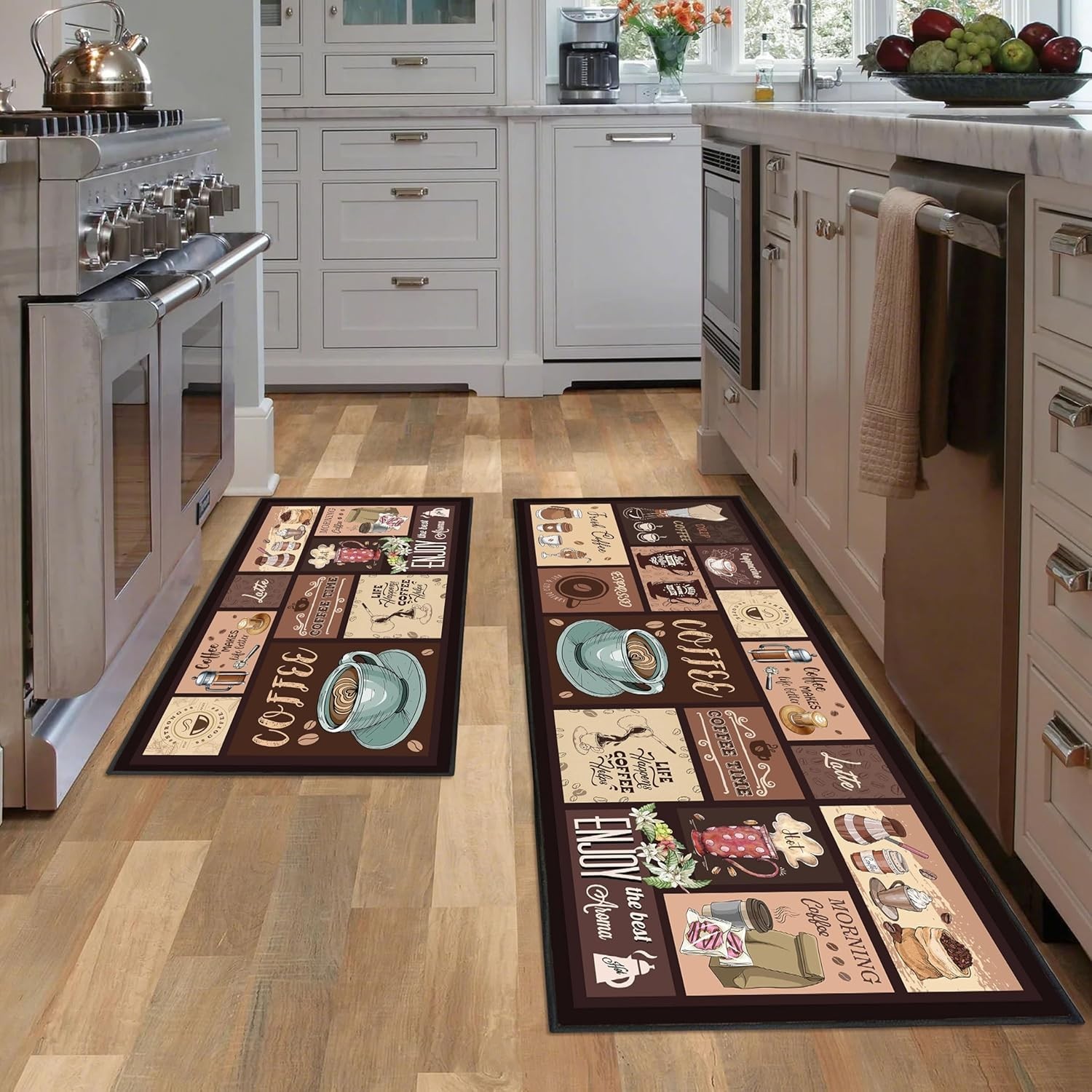 2pcs17x30+17x47 Coffee Kitchen Rug Set NonSlip Absorbent Washable Floor Mat gallery