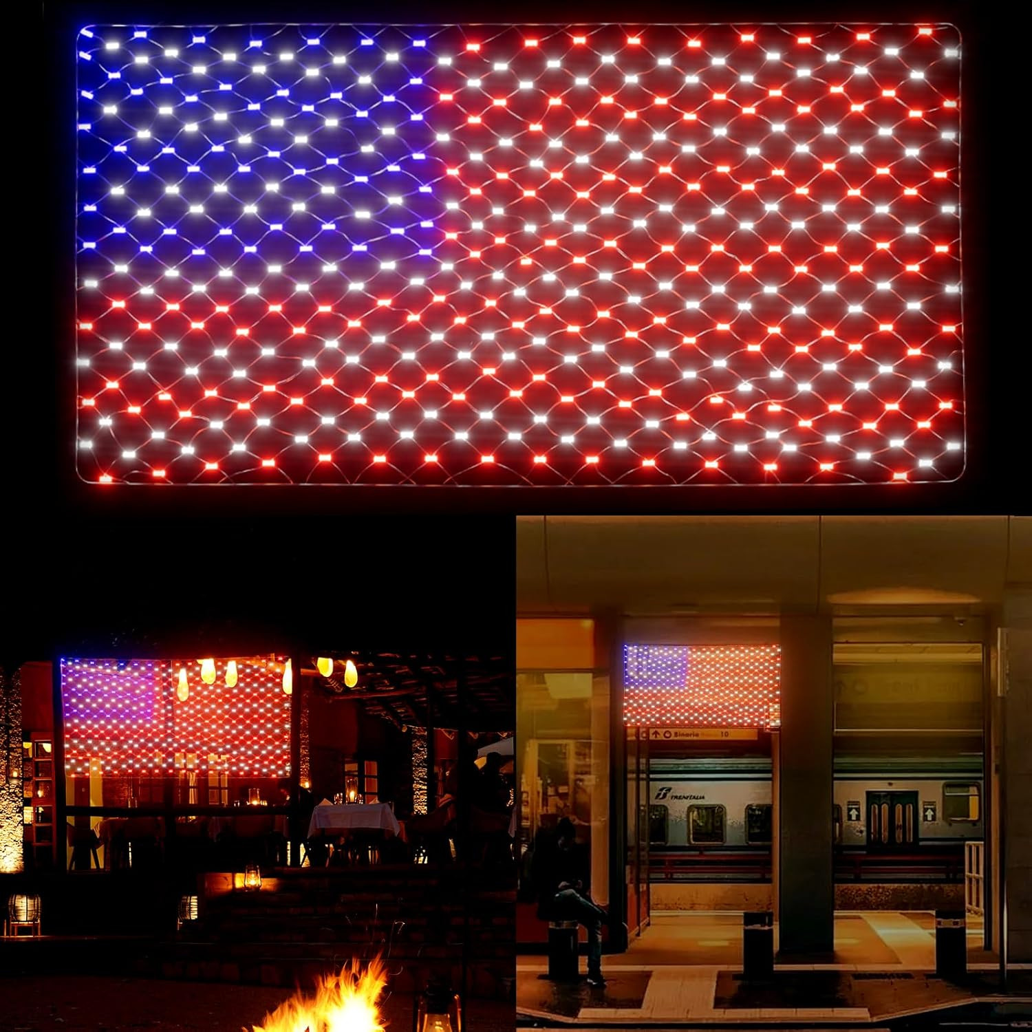 384 LED American Flag Net Lights for Outdoors, 6.6 FT x 3.3 FT Light Up gallery