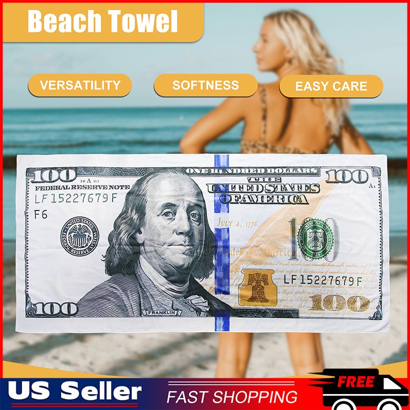 US 100 HUNDRED DOLLAR BILL BEACH BATH TOWEL $100 MONEY 70 X 140 USA NEW gallery
