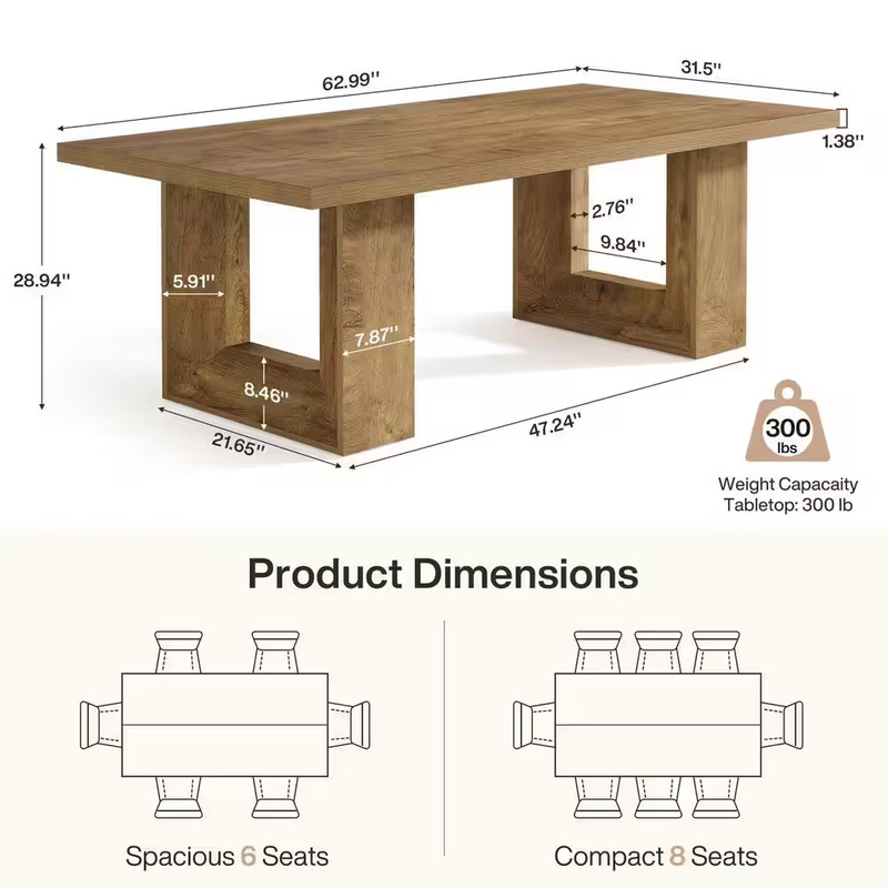 Rectangular Brown Wood 63 In. 4 Legs Dining Table with Strong Geometric Frame Se gallery