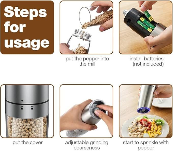 2 Pack Gravity Electric Salt and Pepper Grinder Mill Shaker Adjustable Automatic gallery