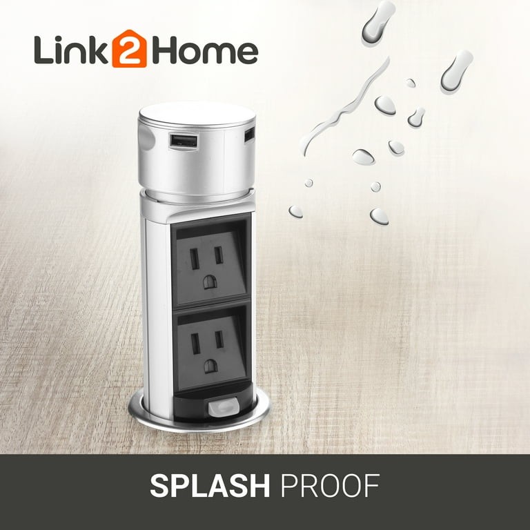 Link2Home Space Saver Pop Up-Outlet 2 Power Outlets, 2 USB - Overload Protection gallery