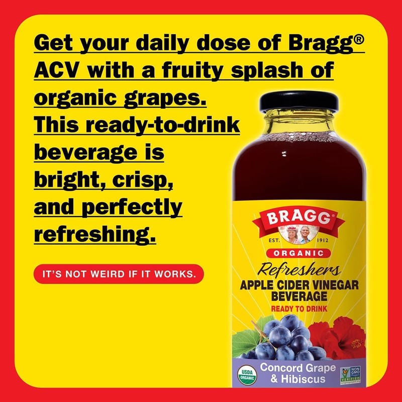 Bragg Apple Cider Vinegar Refreshers Concord Grape & Hibiscus 16 fl.oz (4 Packs) gallery