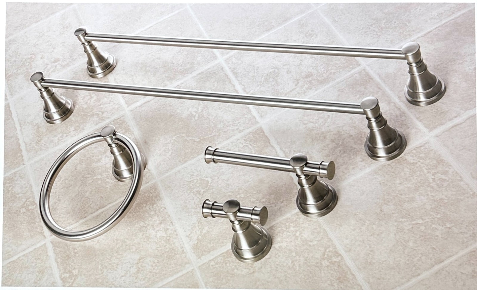 Landia Home 5-Piece Bath Collection Set Brushed Satin Nickel Finish~2 Towel Bars gallery