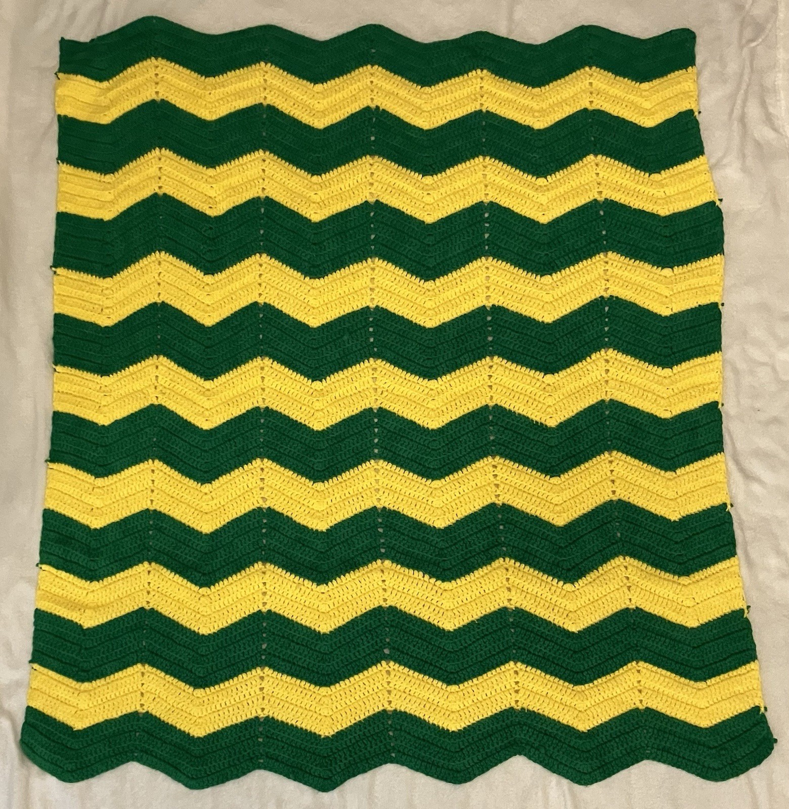 Chevron, John Deere? Green And Yellow Afghan Crochet Blanket Age Unknown gallery