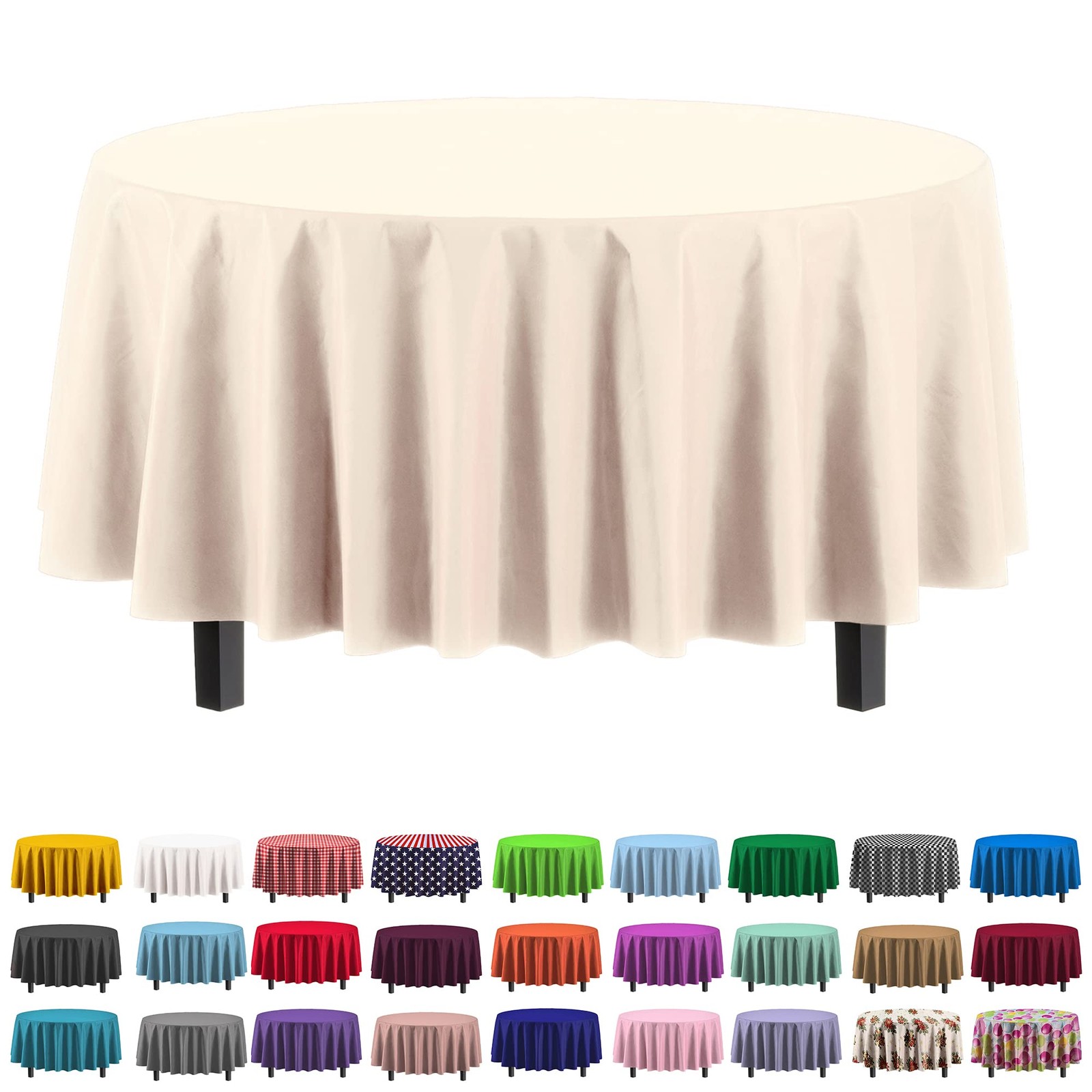 12 PCS Ivory Party Solids Round Tablecloth 84 Inch Premium Plastic Wedding gallery