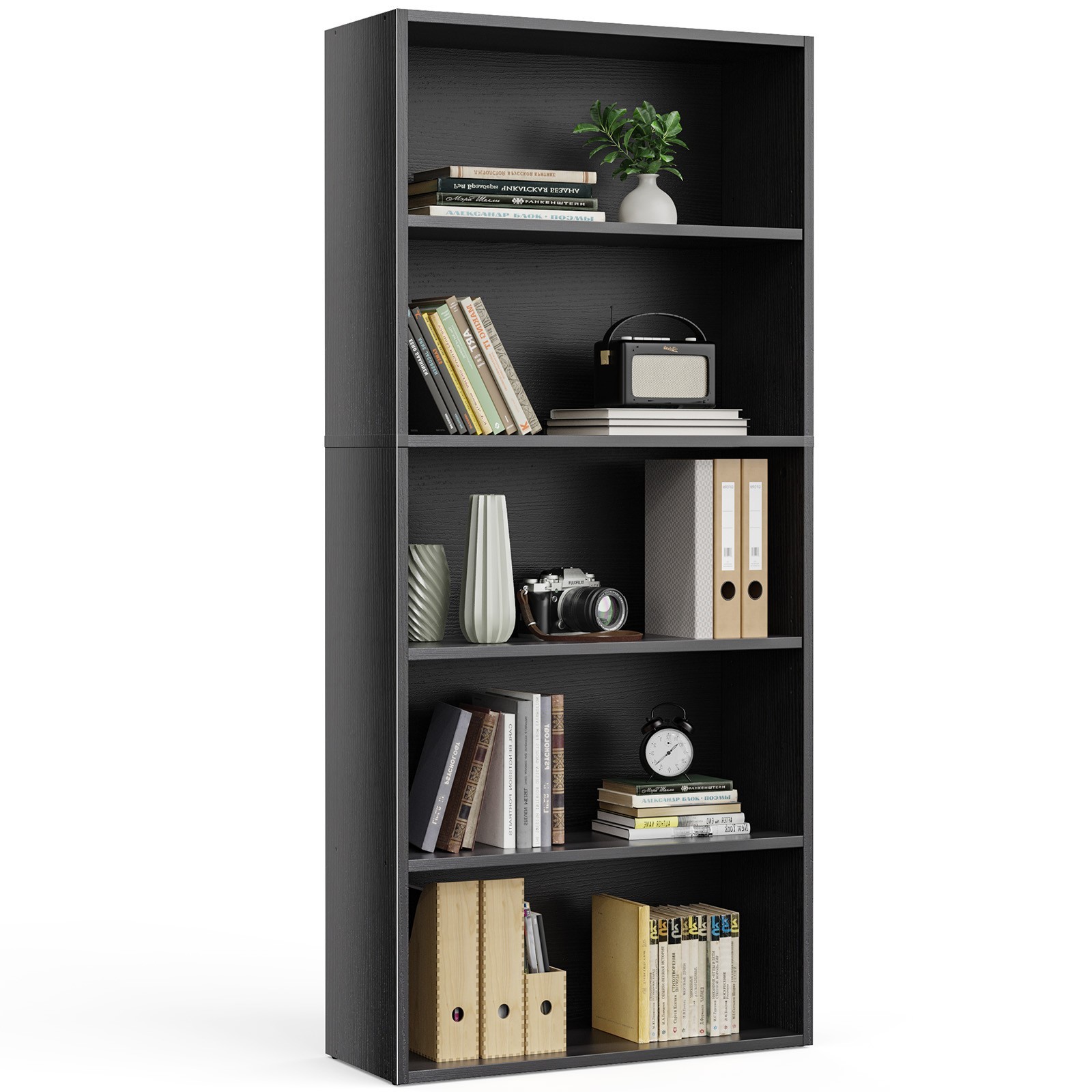 Bookshelf 5 Tier Storage Shelf Adjustable Bookcase Open Wood Magazine Organizer gallery