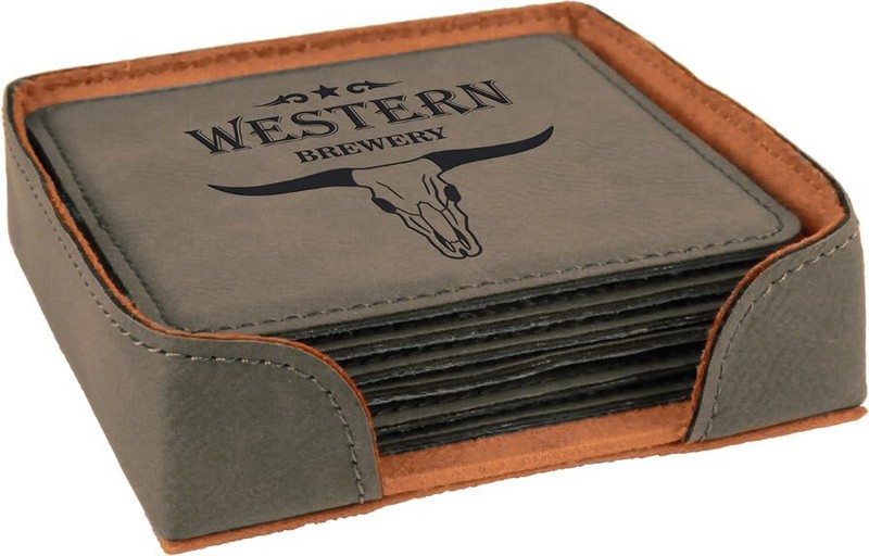 4" Square Laserable Leatherette Coaster With Holder (6 pack) gallery