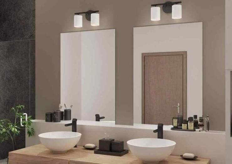 Progress Lighting 13 in. 2-Light Black Etched Glass Bathroom Vanity Light gallery