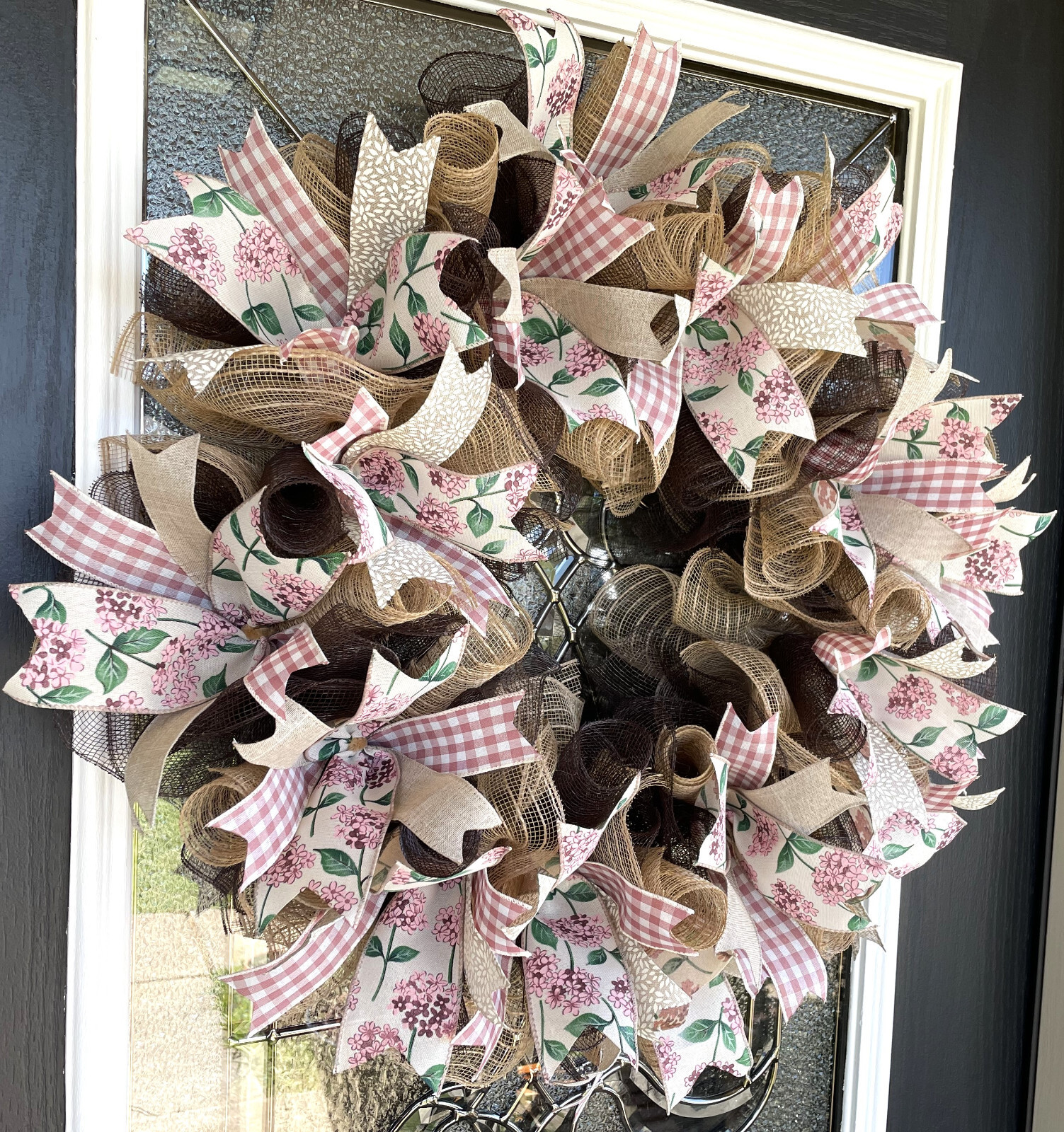 Hydrangea Gingham Spring Summer Fall Deco Mesh Wreath, Farmhouse Cottage Decor gallery