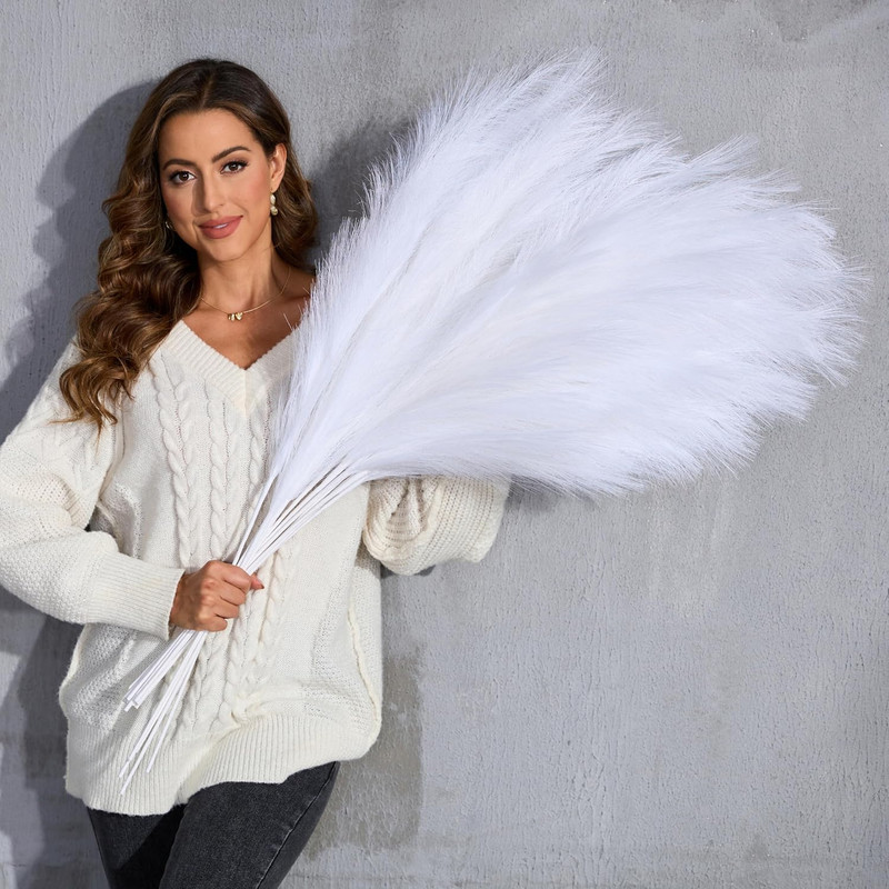 Faux Pampas Grass Tall, 9 PCS 43''/ 110 cm Large Fluffy White Pampas Grass, Fake gallery