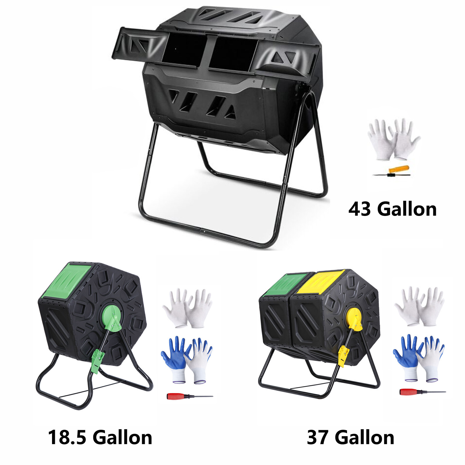 Compost Bin 18.5/37/43 Gallon Composting Tumbler BPA Free Rotating Outdoo Garden gallery